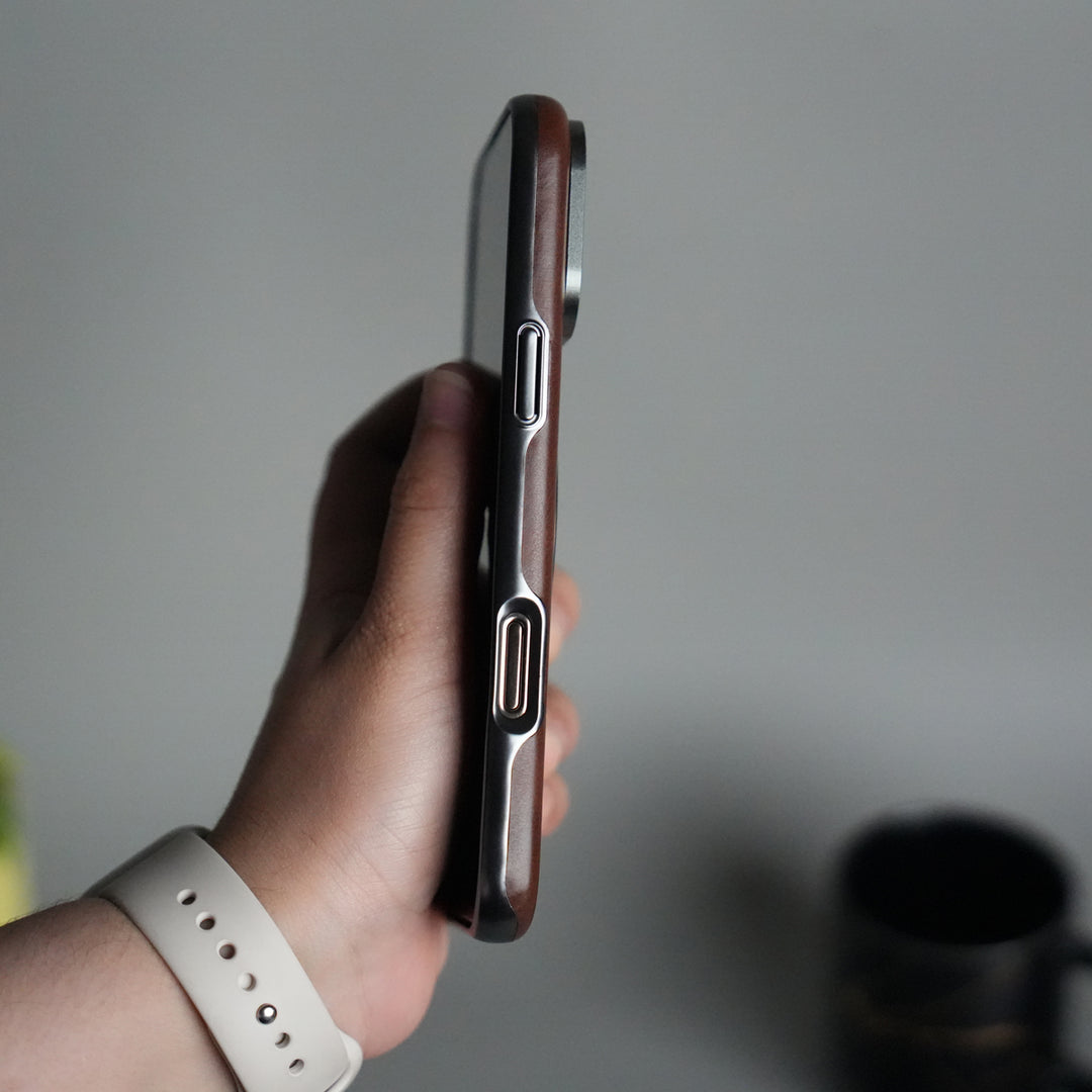 iPhone 15 Series Luxury Leather Magnetic Ring Case | Metal Camera Frame and Kickstand Cover