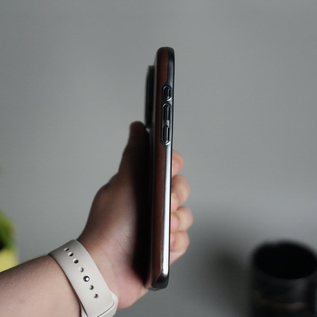 iPhone 15 Series Luxury Leather Magnetic Ring Case | Metal Camera Frame and Kickstand Cover