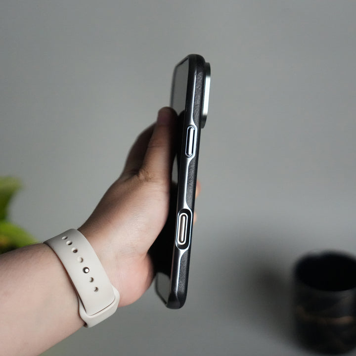 iPhone 15 Series Luxury Leather Magnetic Ring Case | Metal Camera Frame and Kickstand Cover