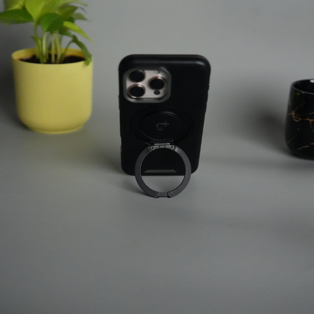 iPhone 15 Series Luxury Leather Magnetic Ring Case | Metal Camera Frame and Kickstand Cover