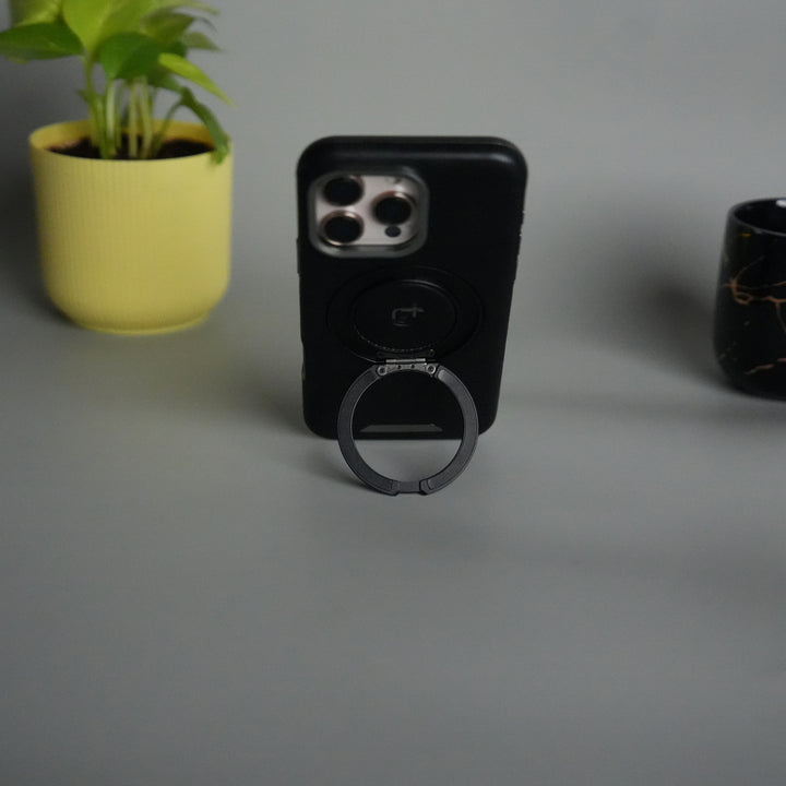 iPhone 15 Series Luxury Leather Magnetic Ring Case | Metal Camera Frame and Kickstand Cover