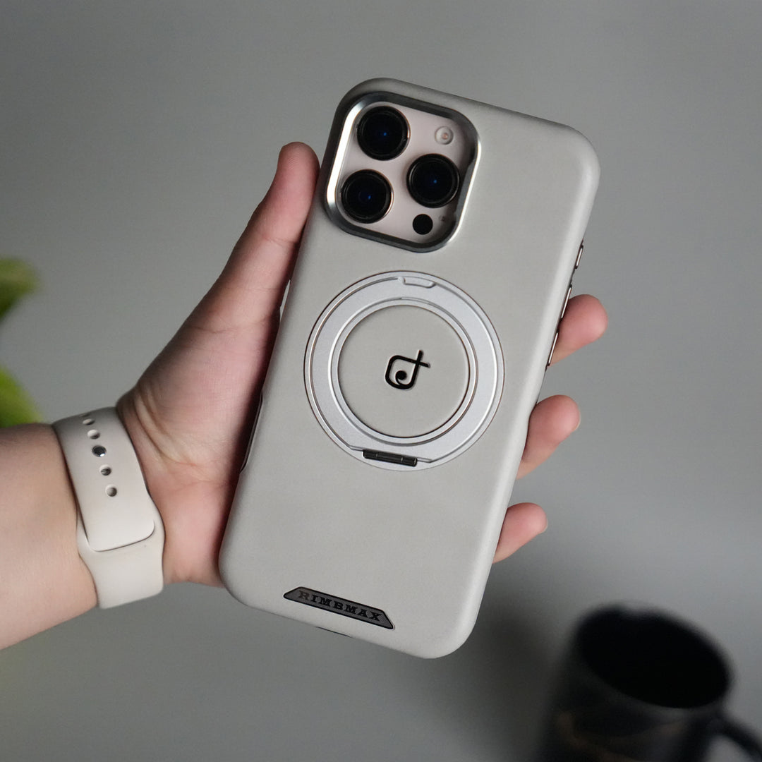 iPhone 15 Series Luxury Leather Magnetic Ring Case | Metal Camera Frame and Kickstand Cover