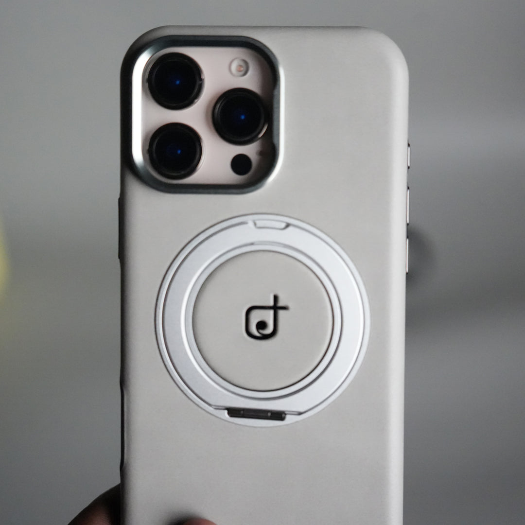 iPhone 15 Series Luxury Leather Magnetic Ring Case | Metal Camera Frame and Kickstand Cover