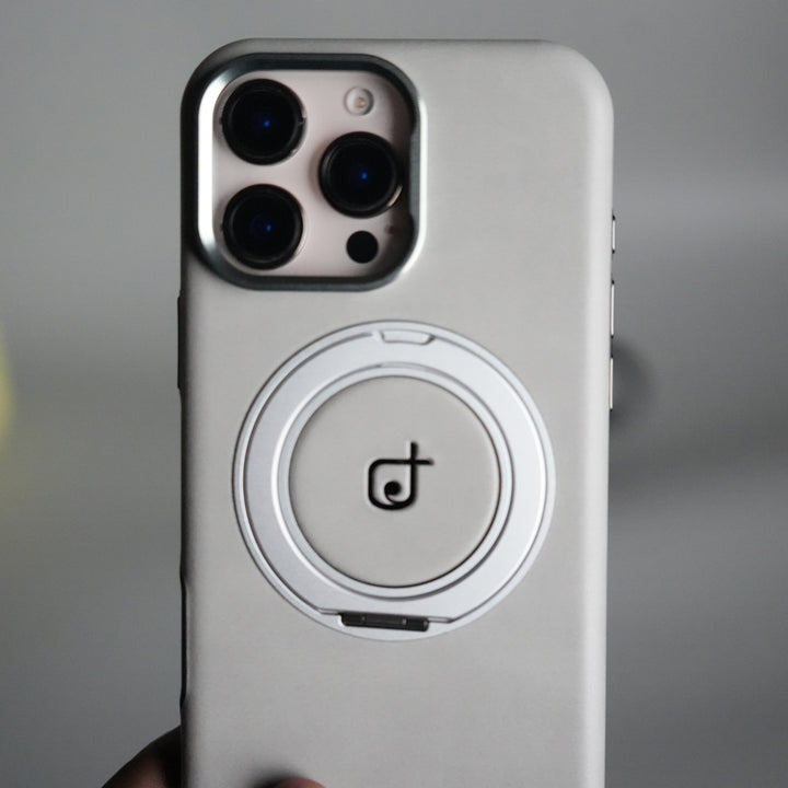 iPhone 15 Series Luxury Leather Magnetic Ring Case | Metal Camera Frame and Kickstand Cover