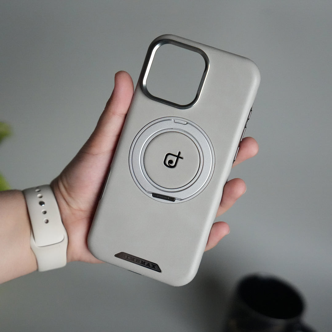 iPhone 15 Series Luxury Leather Magnetic Ring Case | Metal Camera Frame and Kickstand Cover