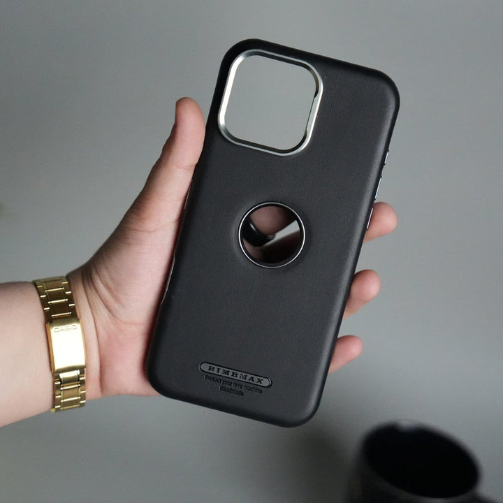 iPhone 15 Series PU Leather Logo Cut MagSafe Case | Metal Camera Frame with Premium Finish