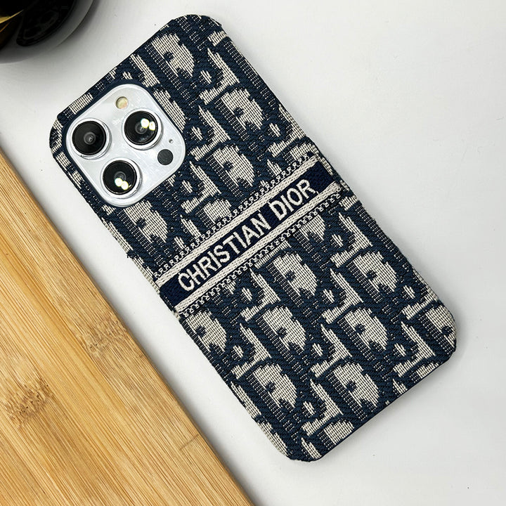 iPhone 16 Series Luxury CD Brand Fabric Design Cover