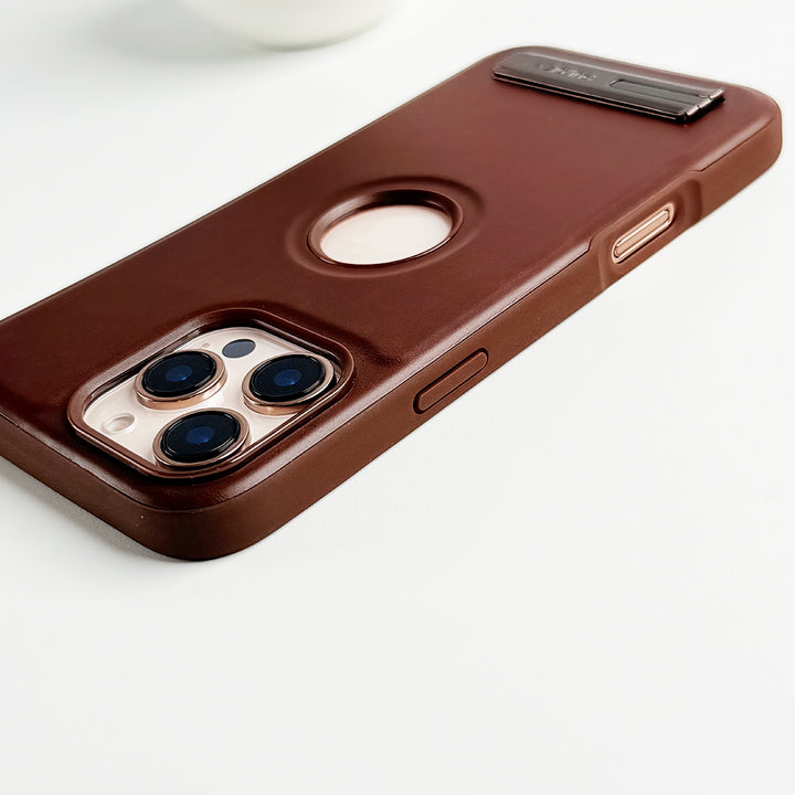 iPhone 16 Series PU Leather Inbuilt Stand Case Cover