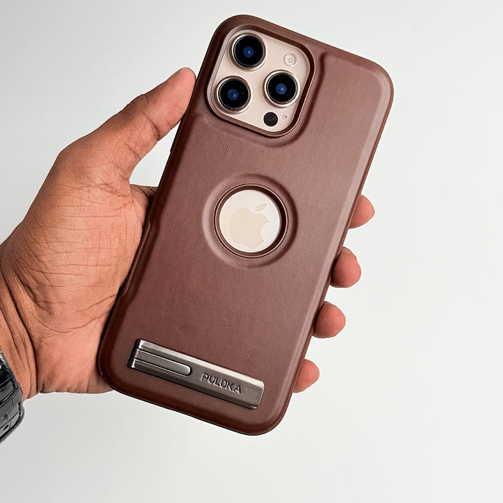 iPhone 16 Series PU Leather Inbuilt Stand Case Cover