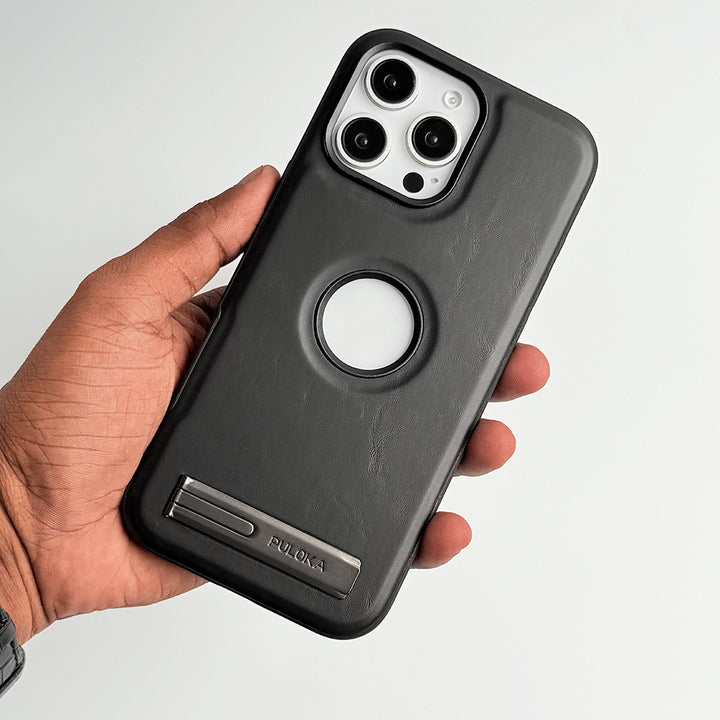 iPhone 16 Series PU Leather Inbuilt Stand Case Cover