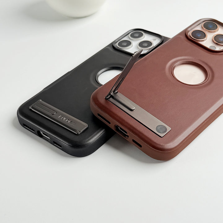 iPhone 16 Series PU Leather Inbuilt Stand Case Cover