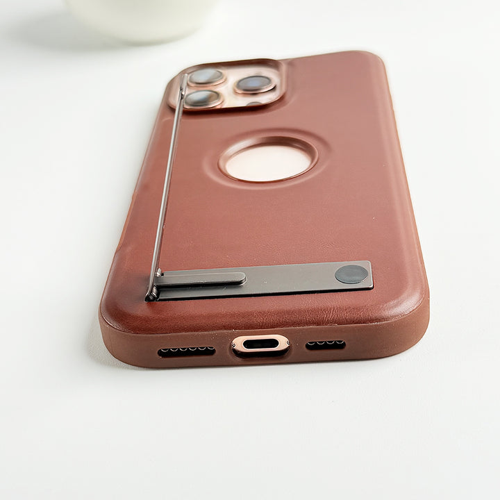 iPhone 16 Series PU Leather Inbuilt Stand Case Cover