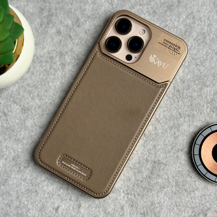 iPhone 16 Series Premium Metallic AeroFLex Aluminium Stitch Leather MagSafe Case