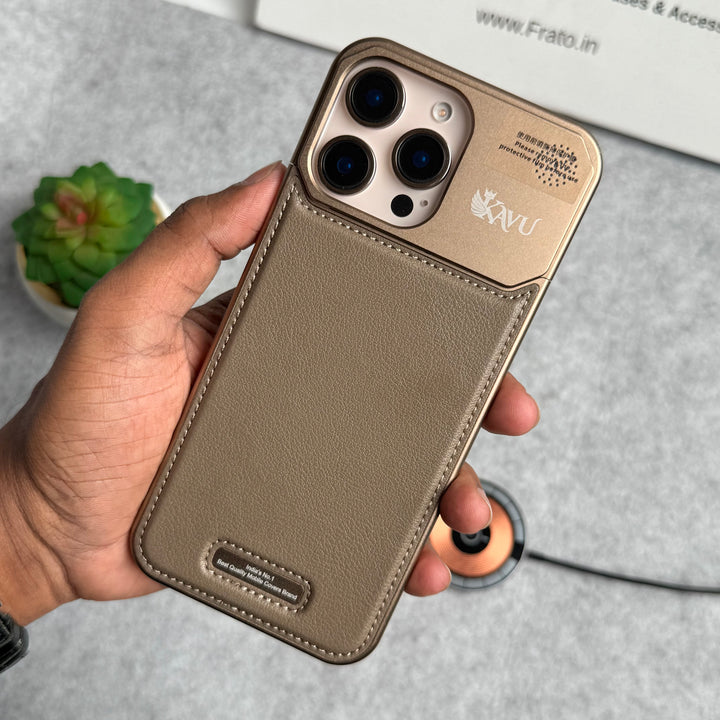 iPhone 16 Series Premium Metallic AeroFLex Aluminium Stitch Leather MagSafe Case