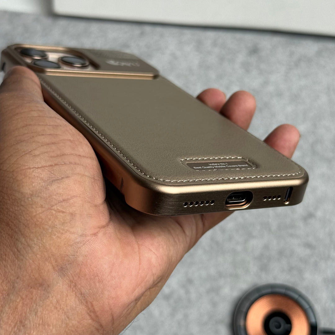 iPhone 16 Series Premium Metallic AeroFLex Aluminium Stitch Leather MagSafe Case