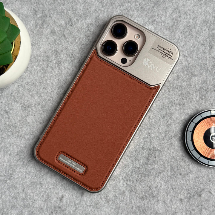 iPhone 16 Series Premium Metallic AeroFLex Aluminium Stitch Leather MagSafe Case