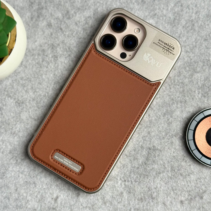 iPhone 16 Series Premium Metallic AeroFLex Aluminium Stitch Leather MagSafe Case