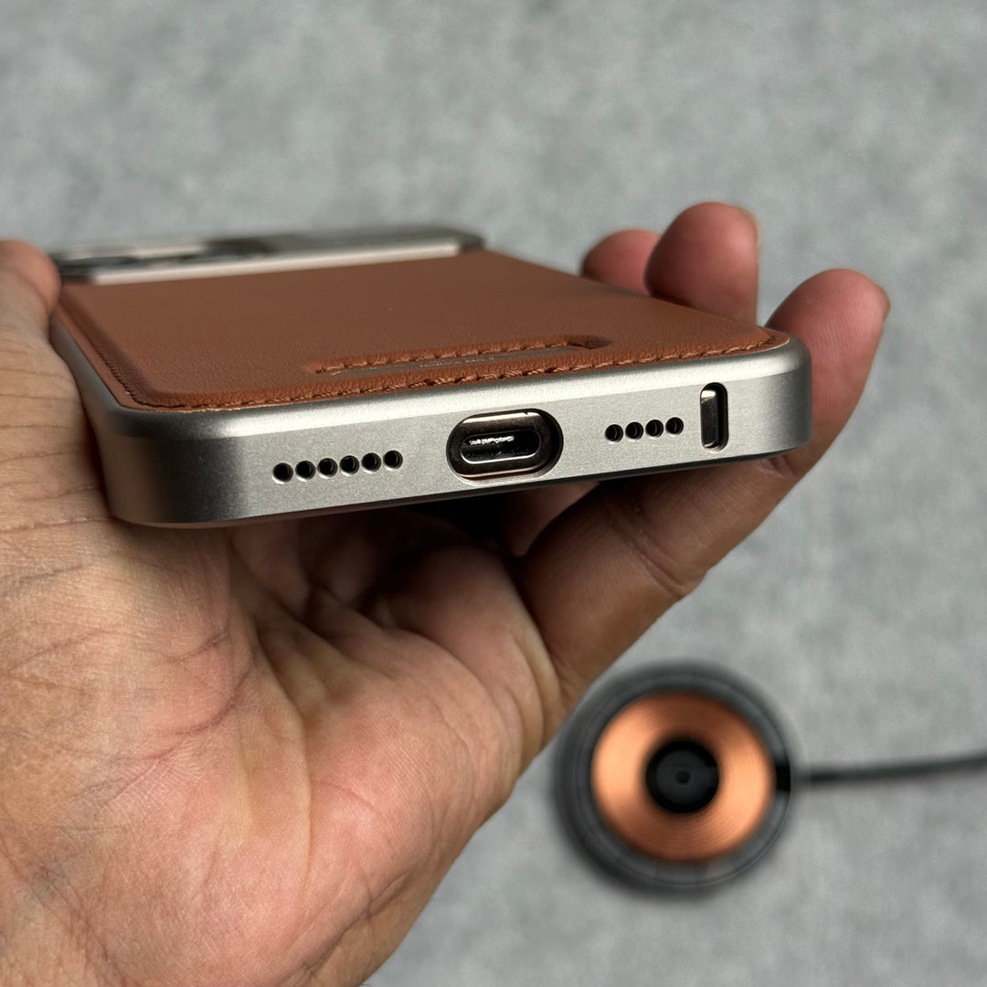 iPhone 16 Series Premium Metallic AeroFLex Aluminium Stitch Leather MagSafe Case