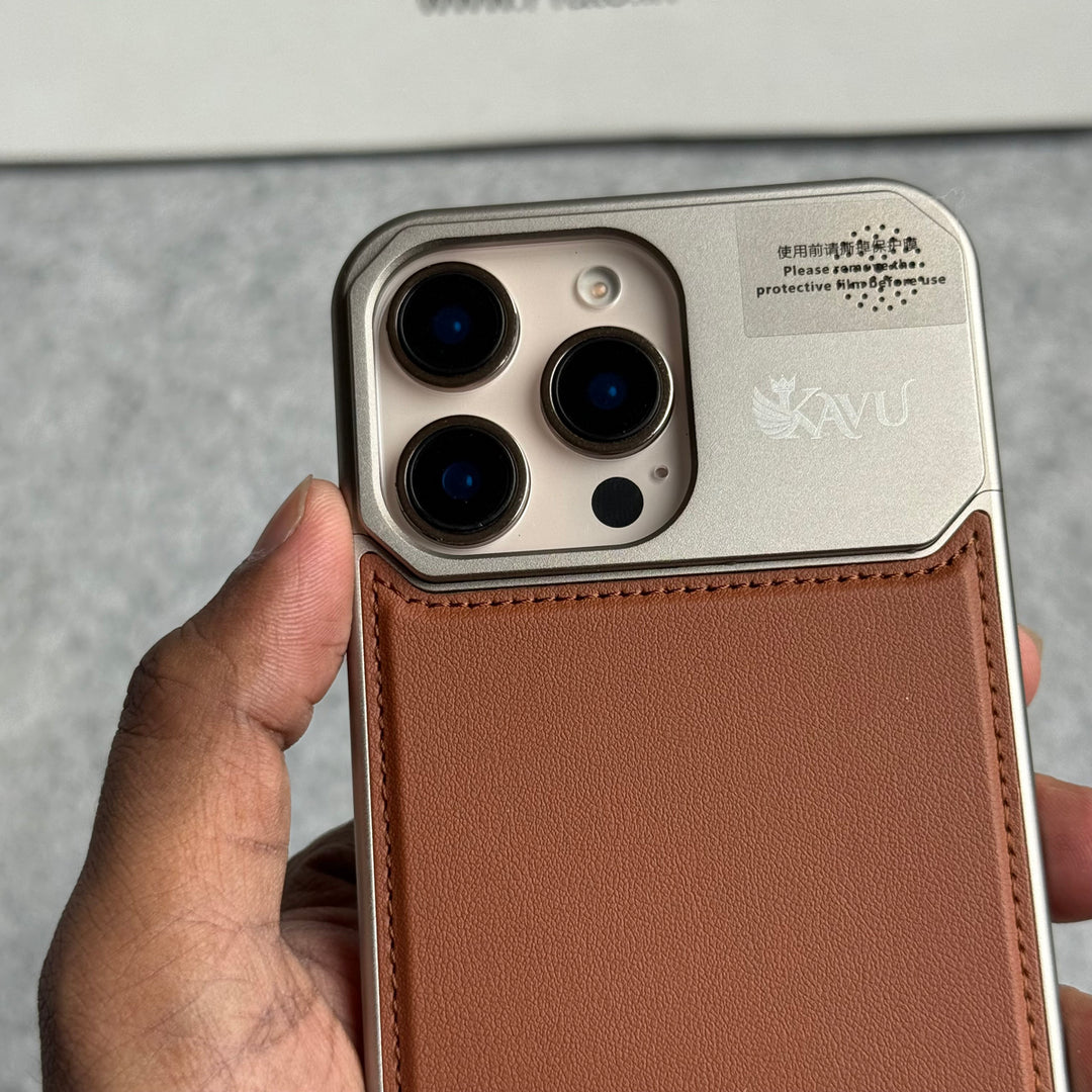 iPhone 16 Series Premium Metallic AeroFLex Aluminium Stitch Leather MagSafe Case