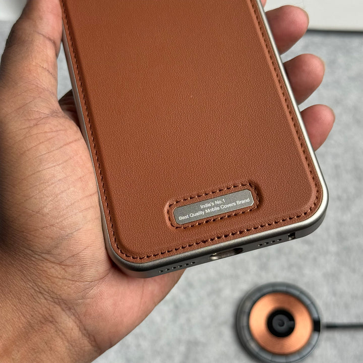 iPhone 16 Series Premium Metallic AeroFLex Aluminium Stitch Leather MagSafe Case