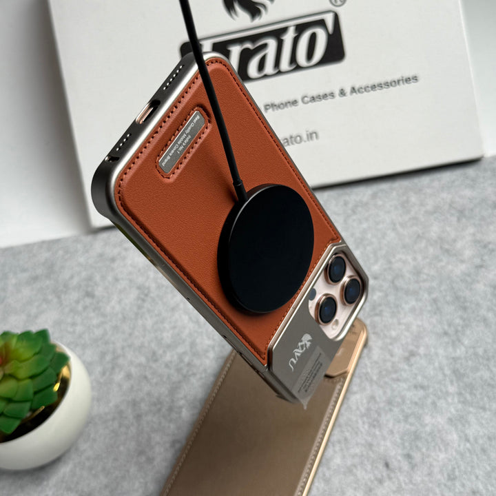 iPhone 16 Series Premium Metallic AeroFLex Aluminium Stitch Leather MagSafe Case