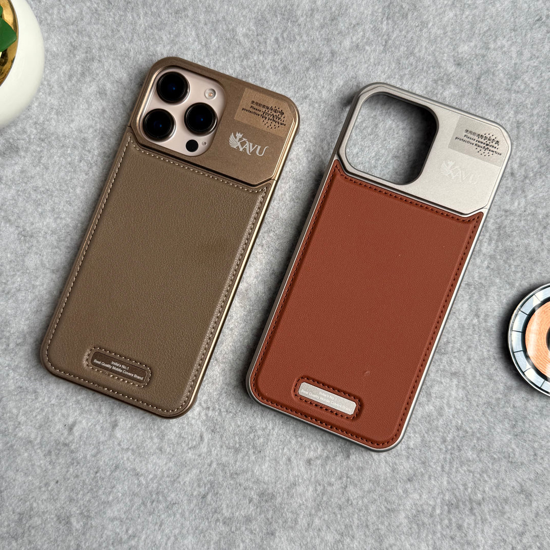 iPhone 16 Series Premium Metallic AeroFLex Aluminium Stitch Leather MagSafe Case