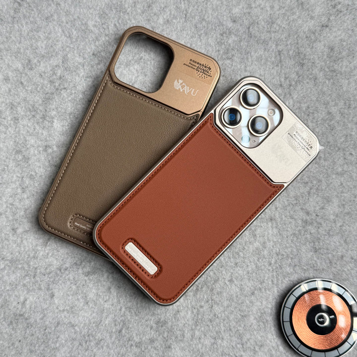 iPhone 16 Series Premium Metallic AeroFLex Aluminium Stitch Leather MagSafe Case
