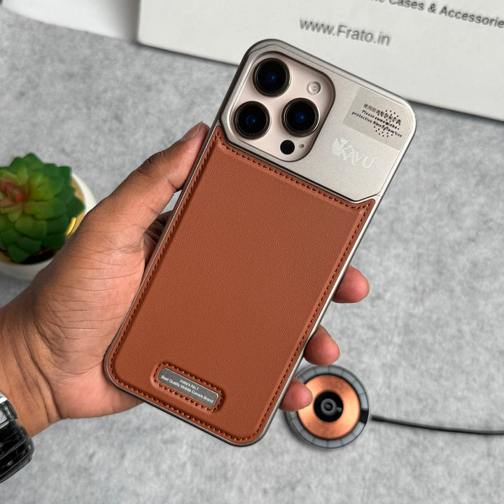iPhone 16 Series Premium Metallic AeroFLex Aluminium Stitch Leather MagSafe Case