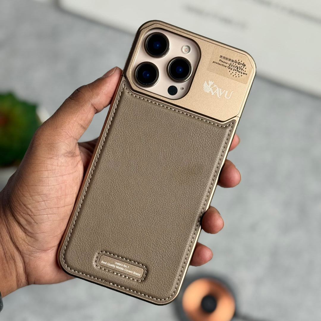 iPhone 16 Series Premium Metallic AeroFLex Aluminium Stitch Leather MagSafe Case