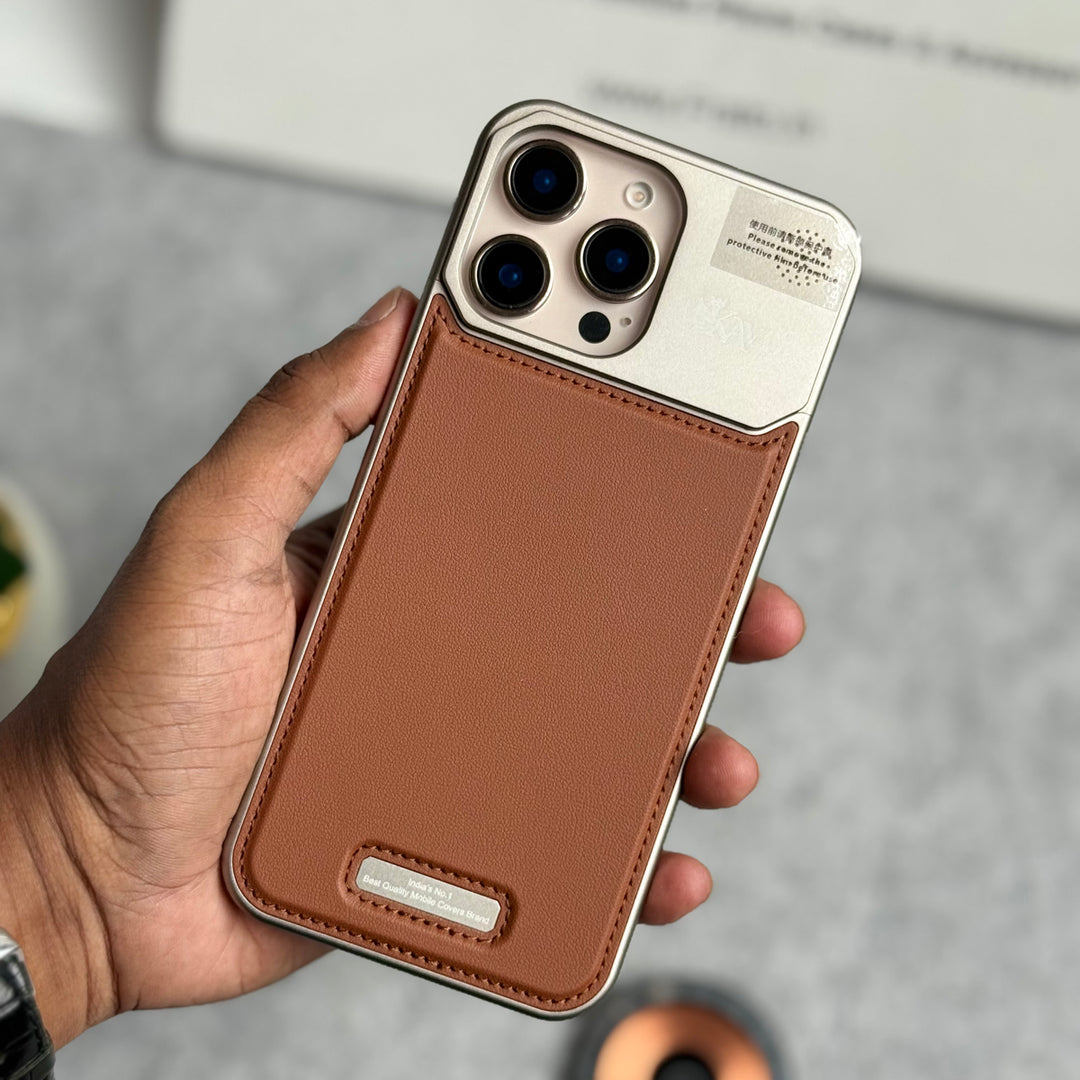 iPhone 16 Series Premium Metallic AeroFLex Aluminium Stitch Leather MagSafe Case