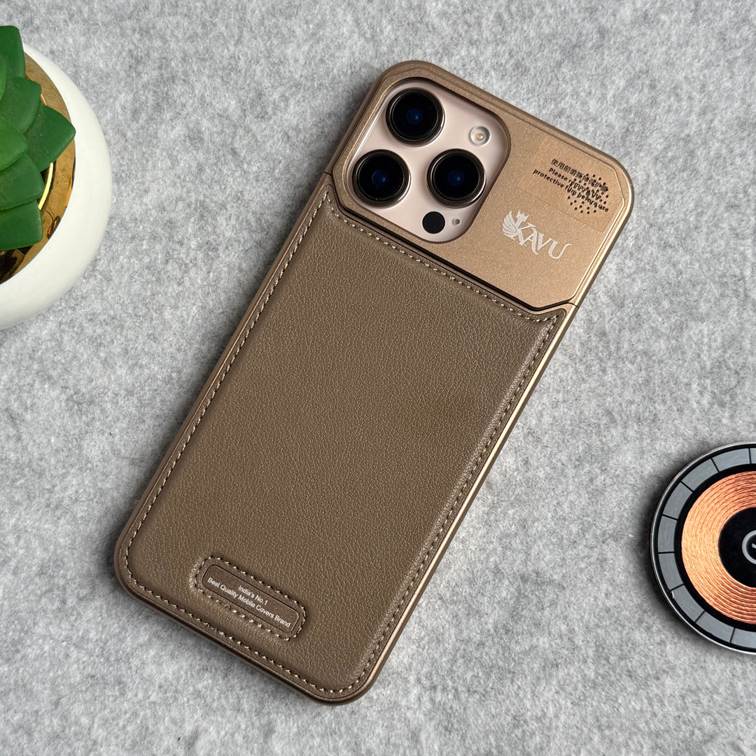 iPhone 16 Series Premium Metallic AeroFLex Aluminium Stitch Leather MagSafe Case