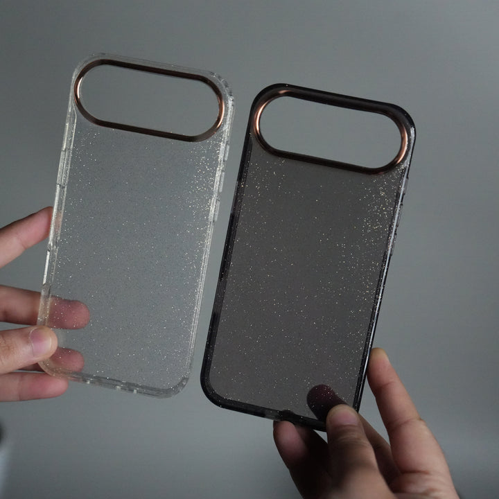 iPhone 17 Air Glitter Case | Transparent Cover with Sparkle Finish & Metallic Camera Bumper