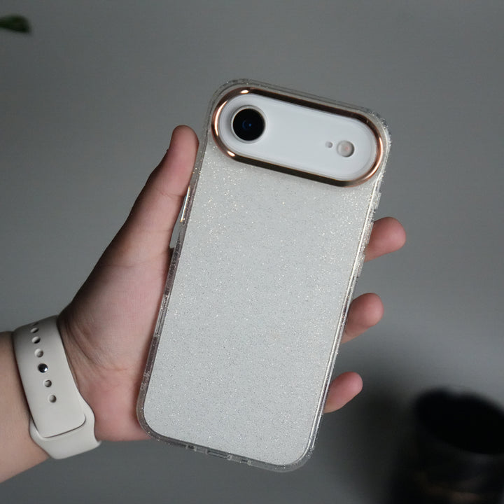 iPhone 17 Air Glitter Case | Transparent Cover with Sparkle Finish & Metallic Camera Bumper