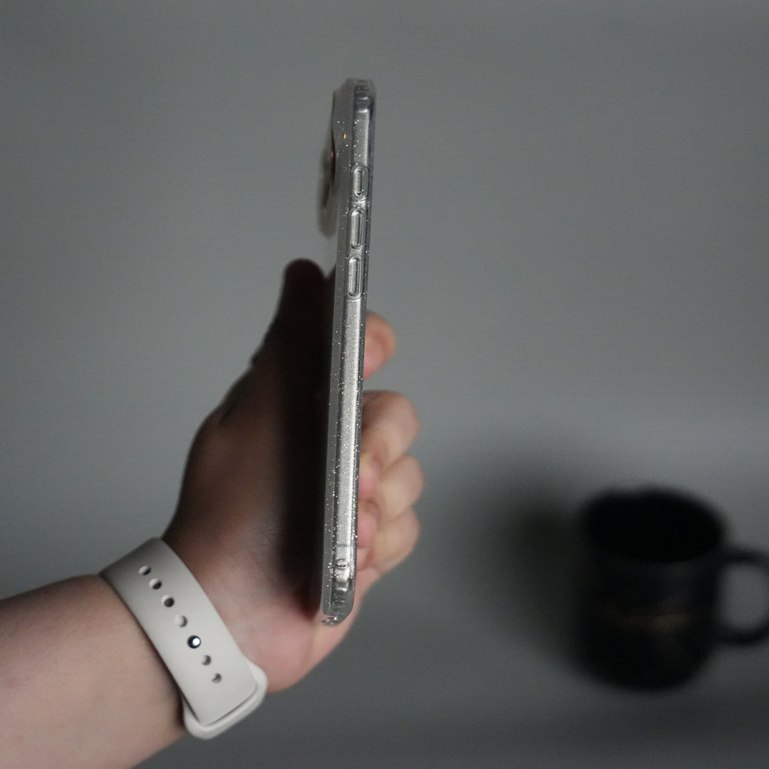 iPhone 17 Air Glitter Case | Transparent Cover with Sparkle Finish & Metallic Camera Bumper