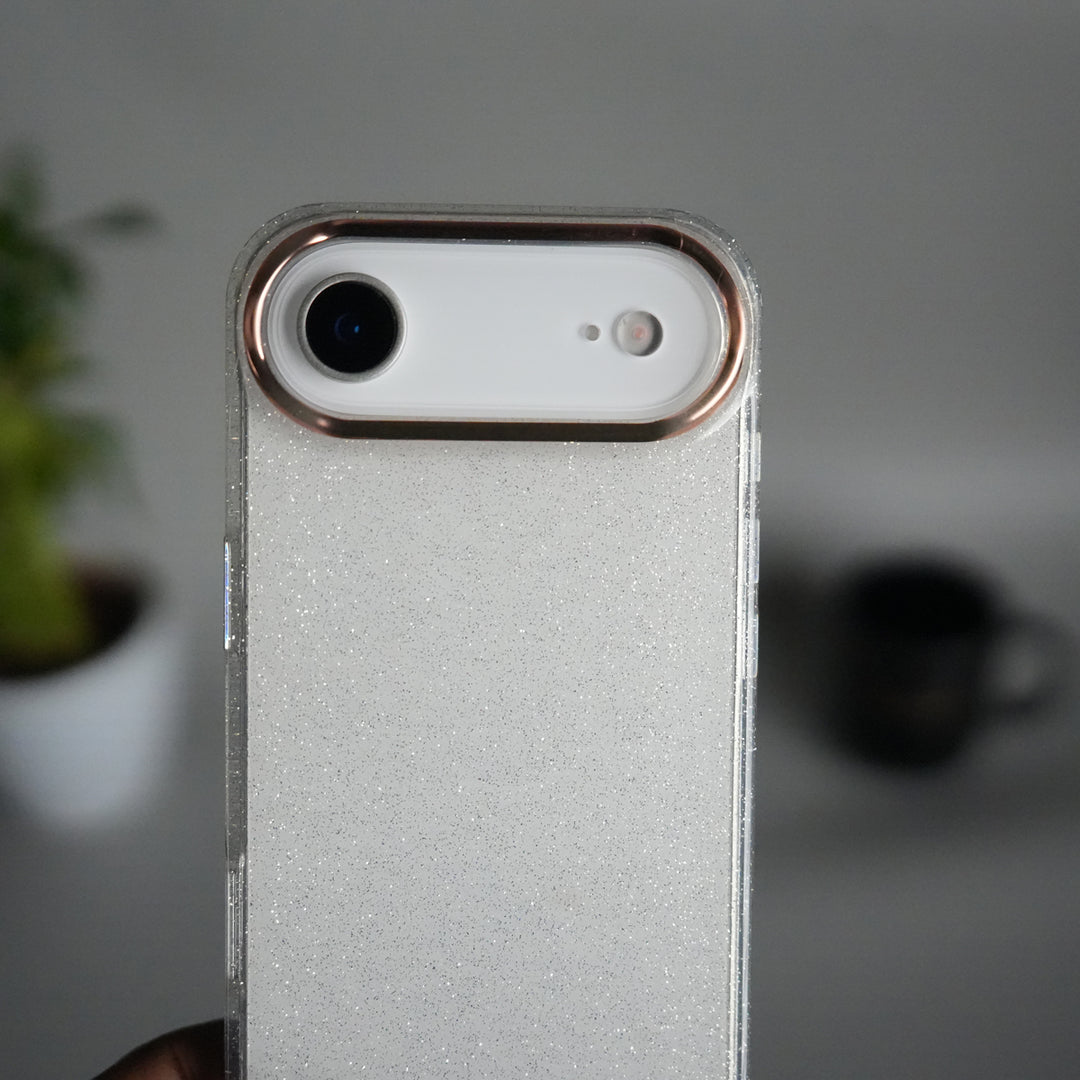 iPhone 17 Air Glitter Case | Transparent Cover with Sparkle Finish & Metallic Camera Bumper