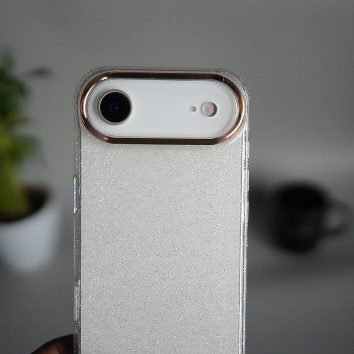 iPhone 17 Air Glitter Case | Transparent Cover with Sparkle Finish & Metallic Camera Bumper