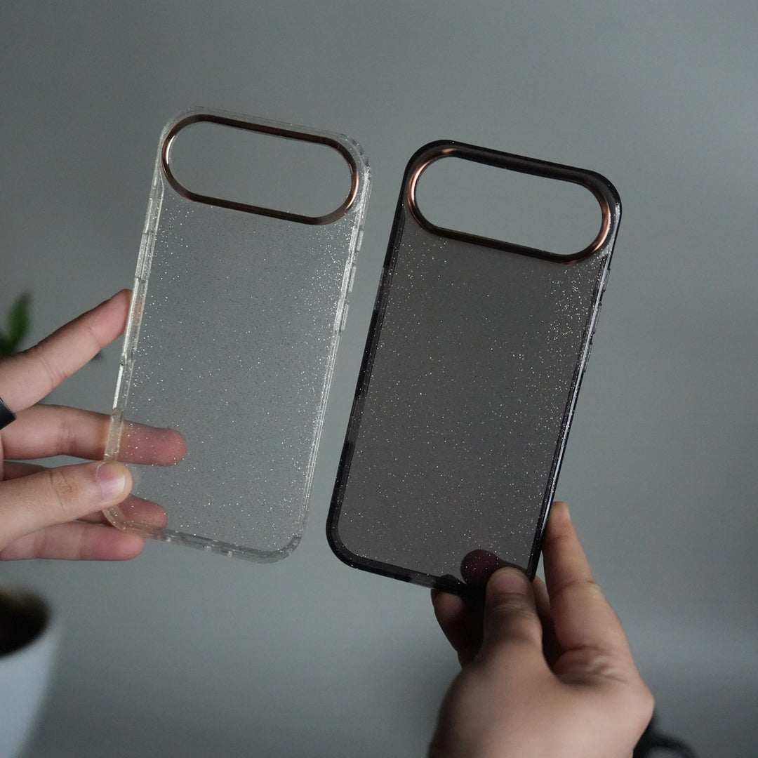 iPhone 17 Air Glitter Case | Transparent Cover with Sparkle Finish & Metallic Camera Bumper