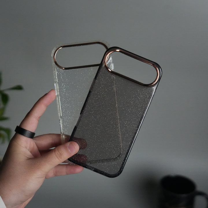 iPhone 17 Air Glitter Case | Transparent Cover with Sparkle Finish & Metallic Camera Bumper