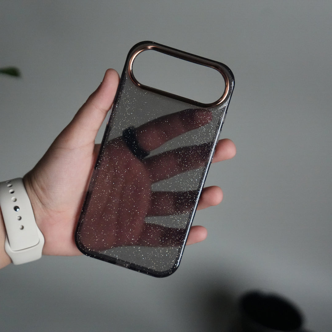 iPhone 17 Air Glitter Case | Transparent Cover with Sparkle Finish & Metallic Camera Bumper