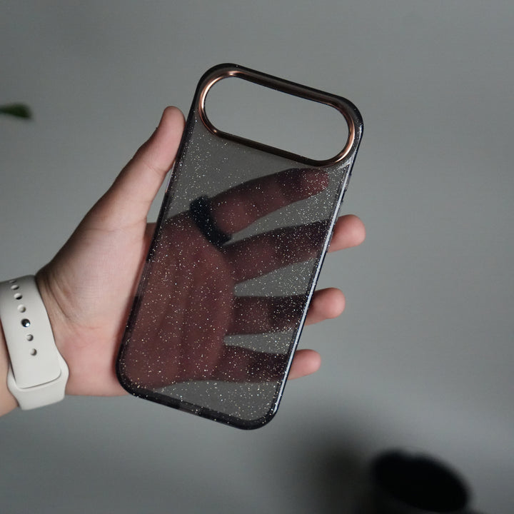 iPhone 17 Air Glitter Case | Transparent Cover with Sparkle Finish & Metallic Camera Bumper