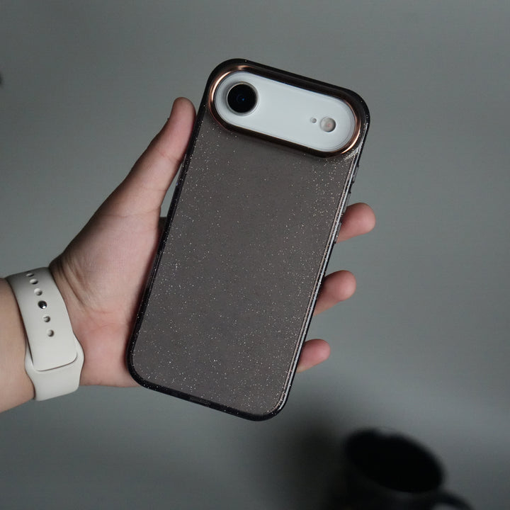 iPhone 17 Air Glitter Case | Transparent Cover with Sparkle Finish & Metallic Camera Bumper