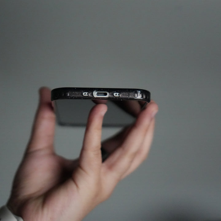 iPhone 17 Air Glitter Case | Transparent Cover with Sparkle Finish & Metallic Camera Bumper