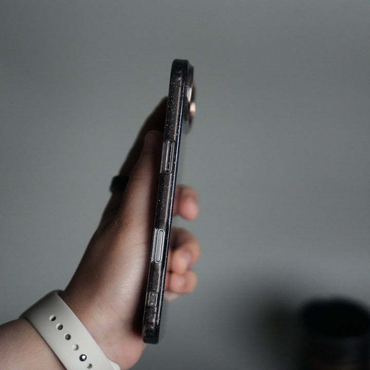 iPhone 17 Air Glitter Case | Transparent Cover with Sparkle Finish & Metallic Camera Bumper