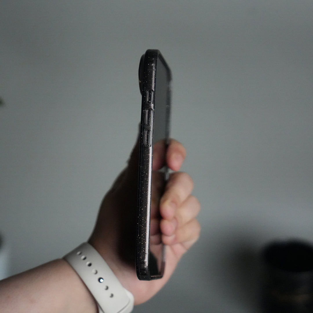 iPhone 17 Air Glitter Case | Transparent Cover with Sparkle Finish & Metallic Camera Bumper