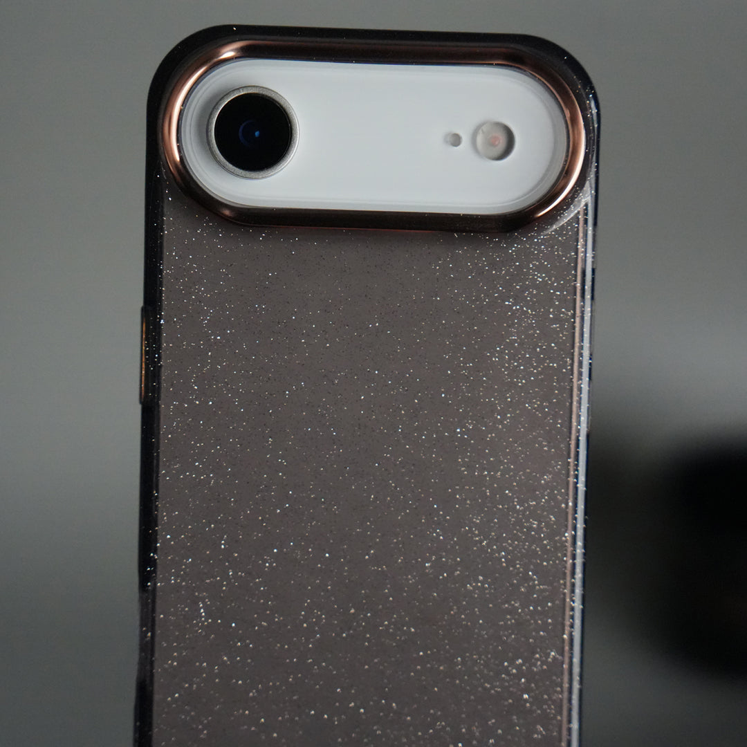 iPhone 17 Air Glitter Case | Transparent Cover with Sparkle Finish & Metallic Camera Bumper