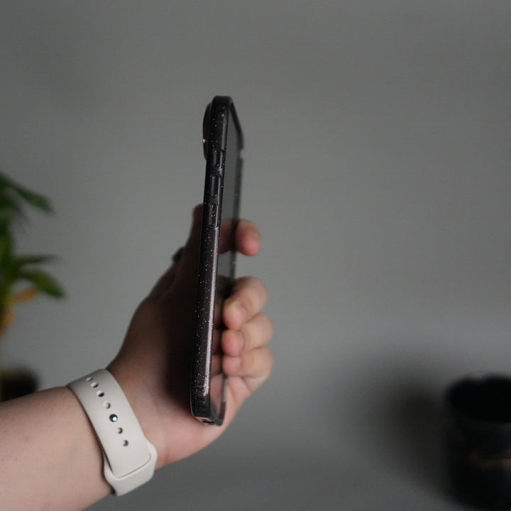 iPhone 17 Air Glitter MagSafe Case | Transparent Cover with Sparkle Finish & Metallic Camera Bumper