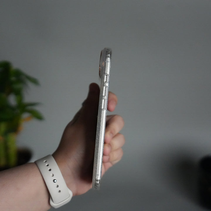 iPhone 17 Air Glitter MagSafe Case | Transparent Cover with Sparkle Finish & Metallic Camera Bumper