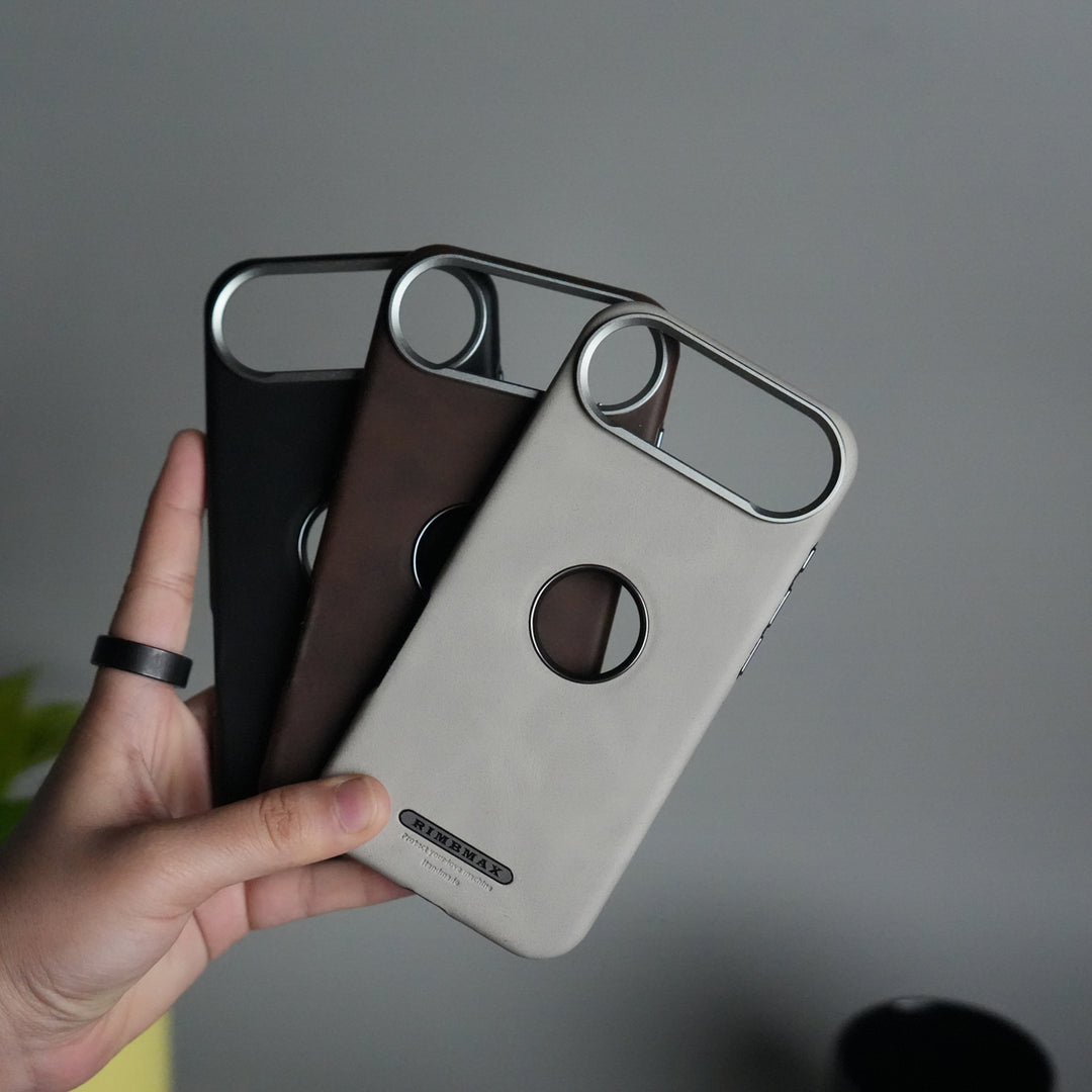 iPhone 17 Air PU Leather Logo Cut MagSafe Case | Metal Camera Frame with Premium Finish