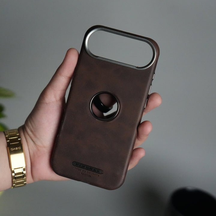 iPhone 17 Air PU Leather Logo Cut MagSafe Case | Metal Camera Frame with Premium Finish