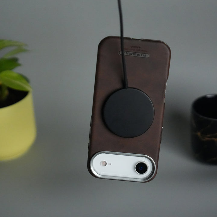 iPhone 17 Air PU Leather Logo Cut MagSafe Case | Metal Camera Frame with Premium Finish